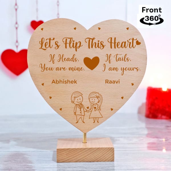 Let's Flip For Love Personalized Heart Shaped Showpiece with Stand