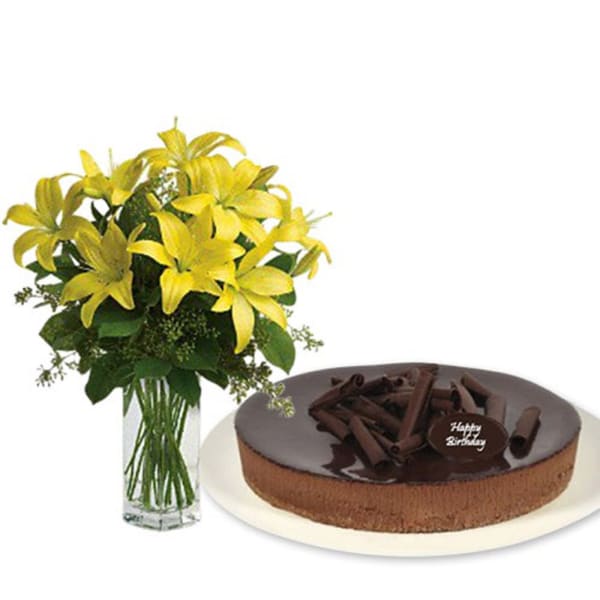 Lilies Bouquet with chocolate cheesecake