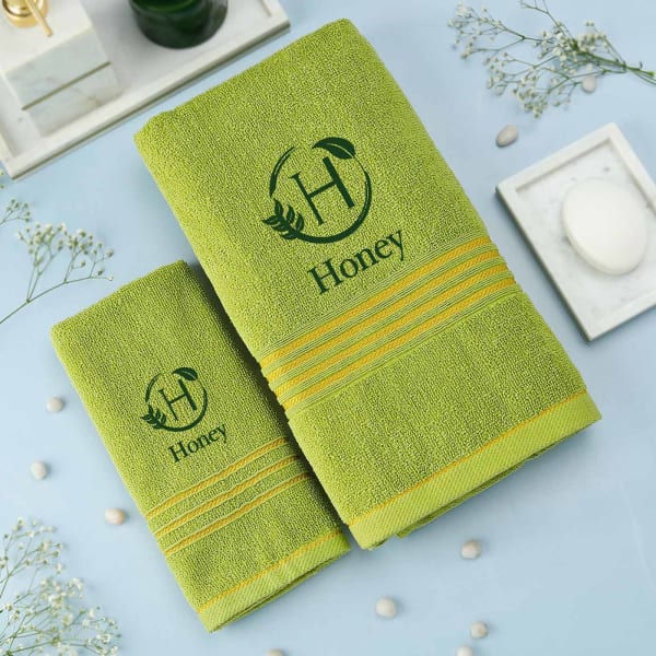 Lime Green Hand and Bath Personalized Towel Set