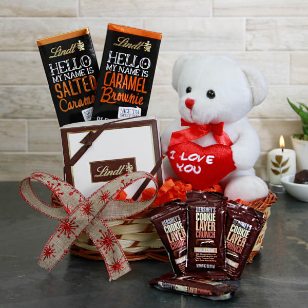 Lindt & Hershey's Chocolate Hamper with Cute Teddy in