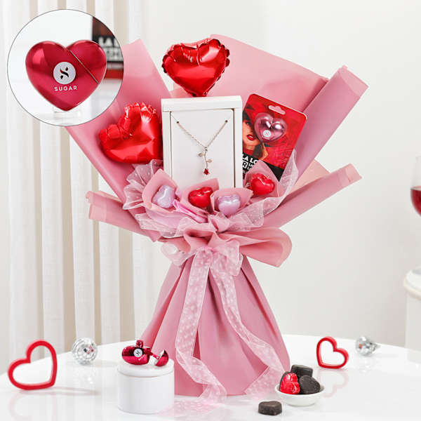 Lipstick And Rose Pendant Chocolate Bouquet