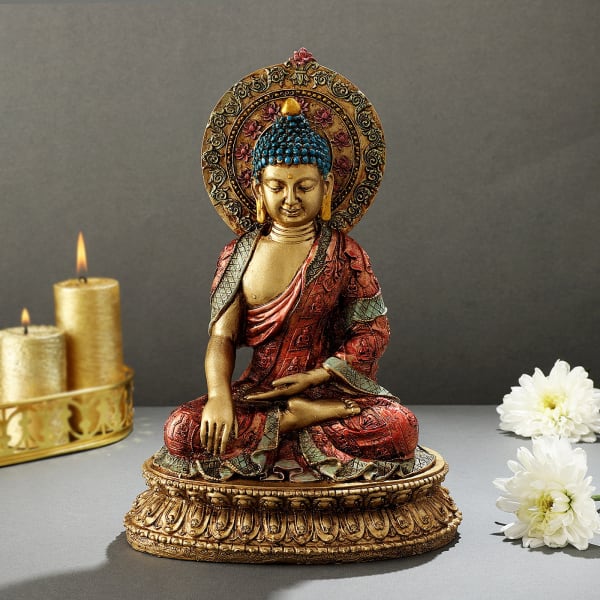 Lord Buddha Gold Toned Hand Painted Idol