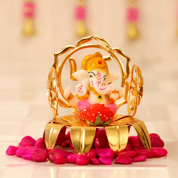 Lord Ganesha Idol On Flower Chariot Gift Send New Year Gifts