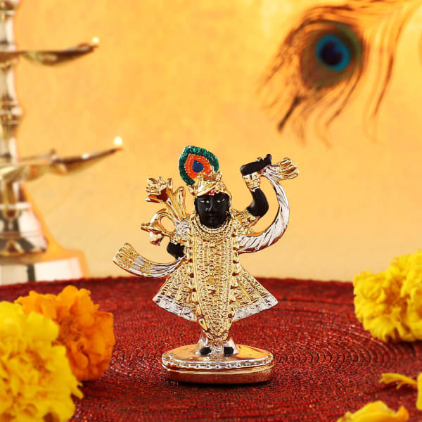 Lord Shrinathji Gold And Silver Car Ornament