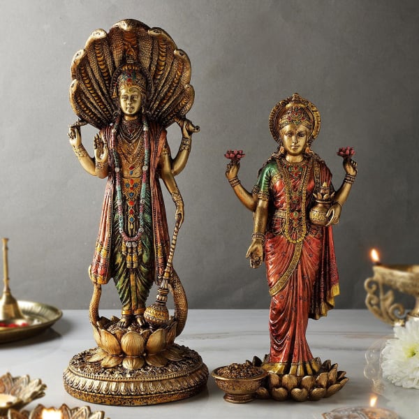 Lord Vishnu And Goddess Lakshmi Standing Idols