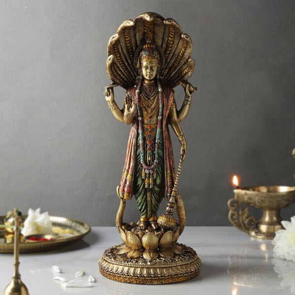 Lord Vishnu Copper Finish Idol