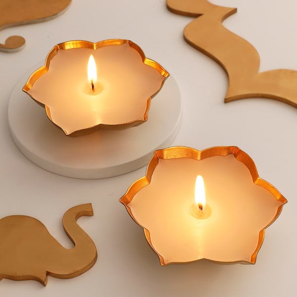 Lotus Design Metal Candle - Set Of 2