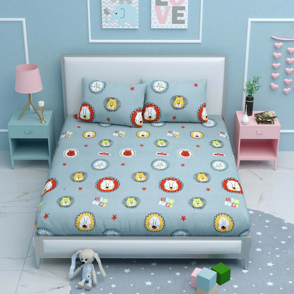 Lovable Lions Printed Kids Double Bedsheet