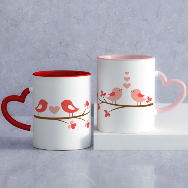 Love Birds Personalized Heart Handle Mug Set