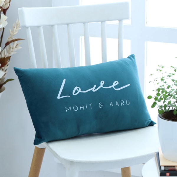 Love Couple Personalized Velvet Blue Cushion