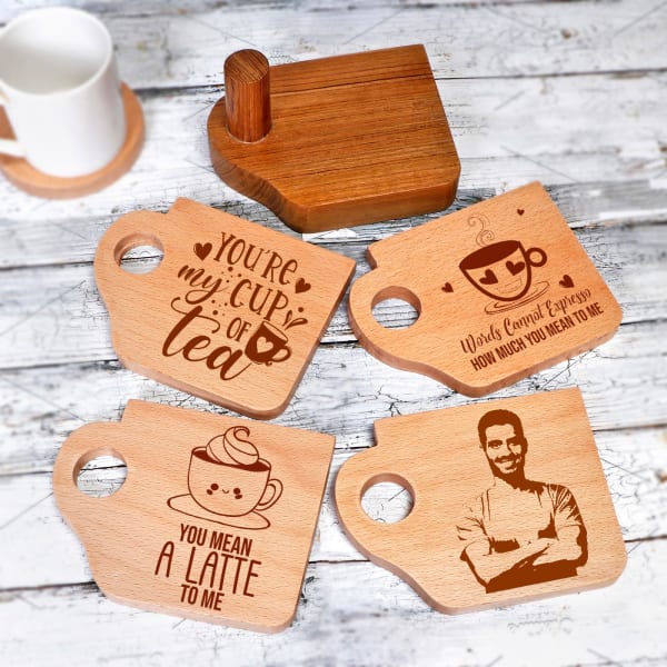 Love Expressing Wooden Coasters with Holder - Set of 4