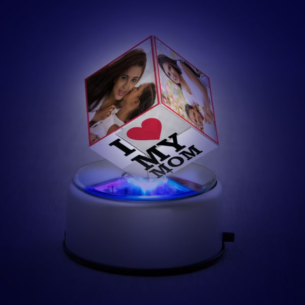 Love My Mom Personalized Rotating Crystal Cube with LED