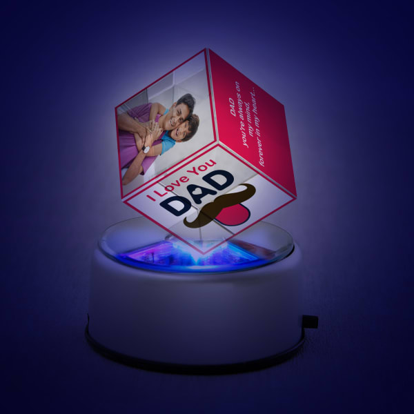 Love You Dad Personalized Rotating Crystal Cube with LED