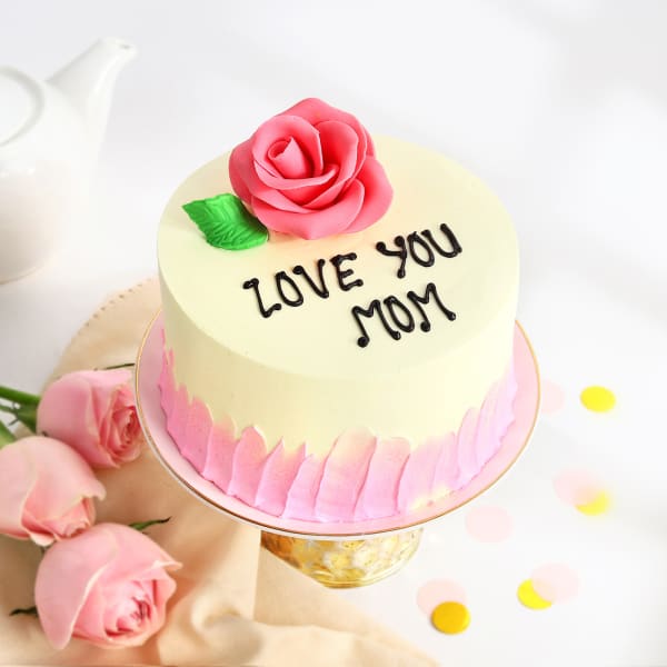Love You Mom Blush Rose Cake (500 gm)