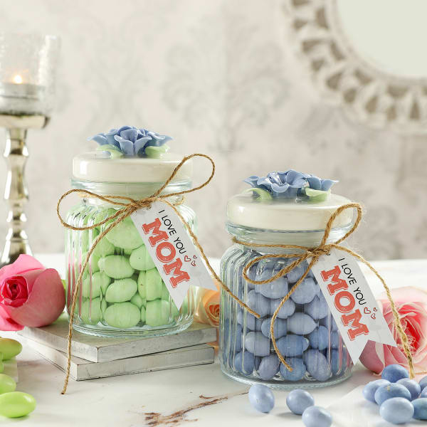Love You Mom Glass Jars With Dragees (Set of 2)
