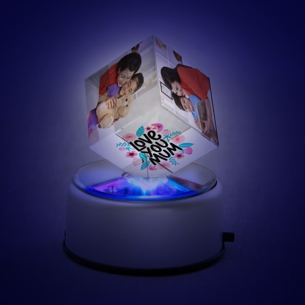 Love you Mom Personalized Crystal Cube with LED