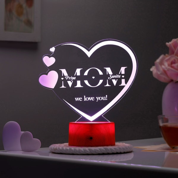 Love You Mom - Personalized LED Lamp - Wooden Finish Base
