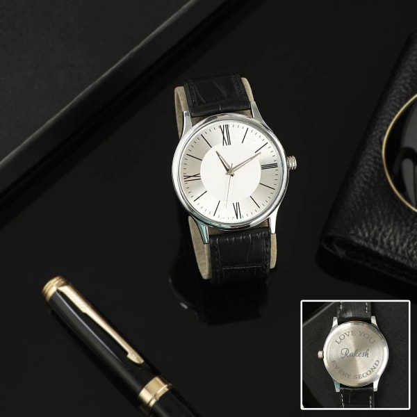 Love You Personalized Black Leather Watch