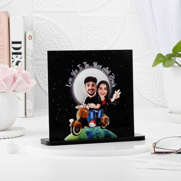 Love You To The Moon And Back - Personalized Caricature With Photo Frame