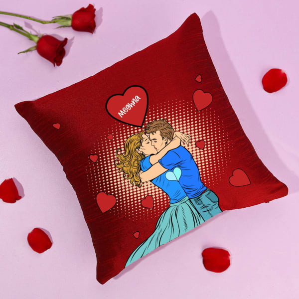 Lovers' Kiss Personalized Red Cushion