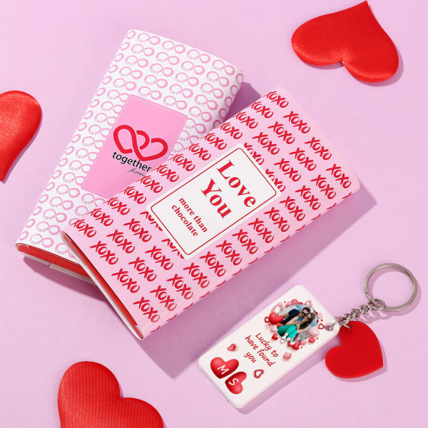 Lucky Lovers Personalized Photo Keychain With Chocolates