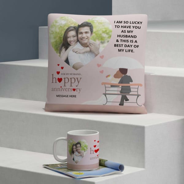 Lucky To Have You Personalized Anniversary Cushion & Mug
