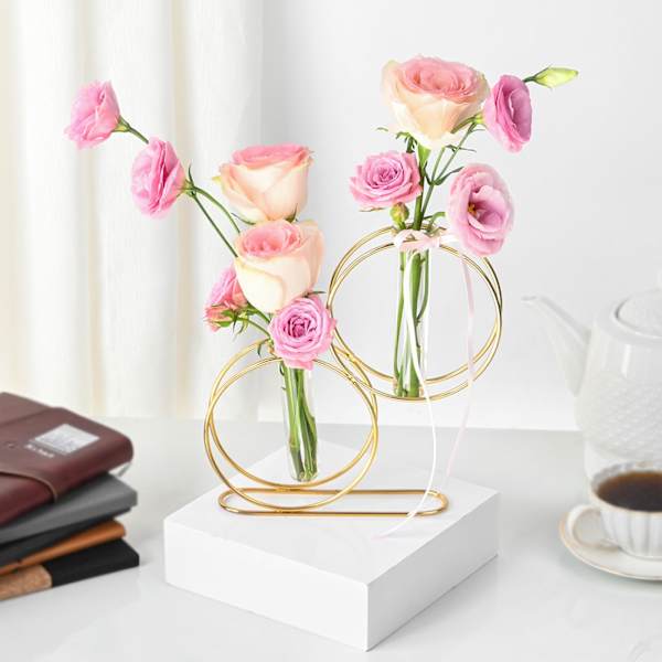 Luminous Roses And Gold Metal Stand