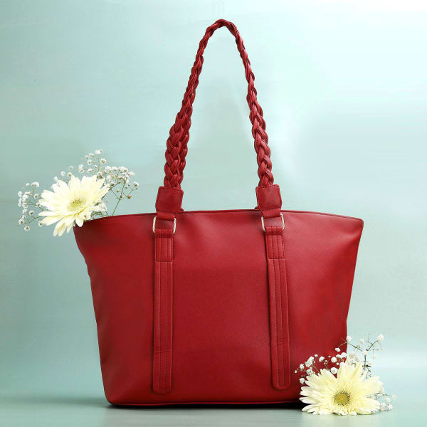 Luxe Red Tote Bag with Laptop Compartment
