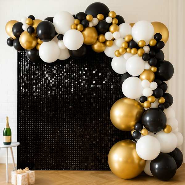 Luxe Sequins Black And Gold Party Balloon Decor