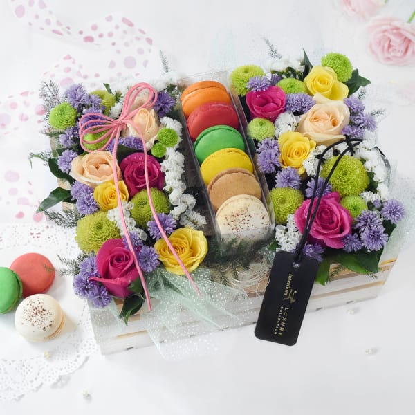 Luxury Flowers with Delicious Macaroons