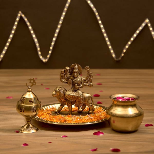 Maa Durga Brass Idol With Puja Essentials In T Box T Send Mother