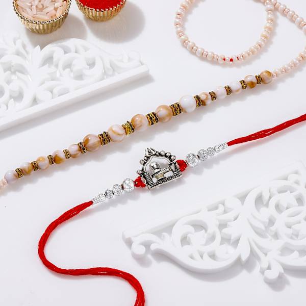 Mahadev Shivling And Pearl Bead Rakhi Duo