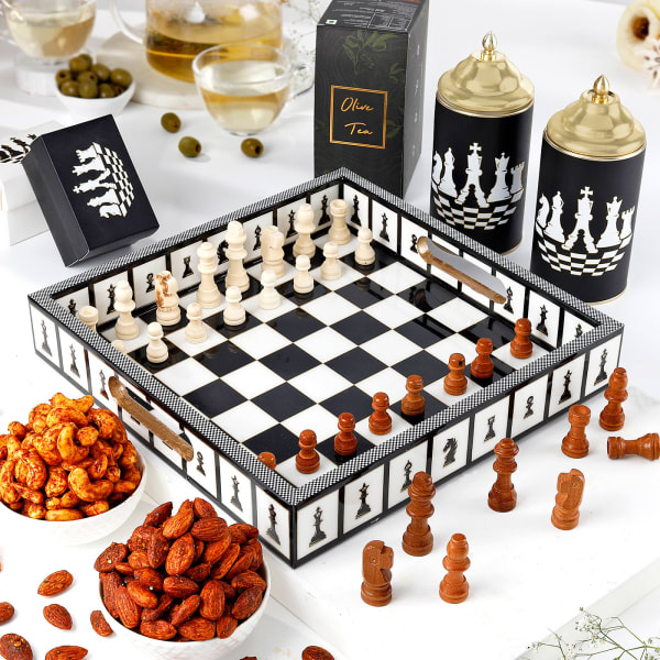 Majestic Chess And Tea Time Munchies Hamper