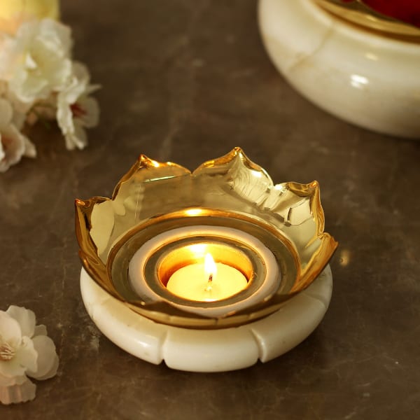 Marble Candle Stand in Brass Work