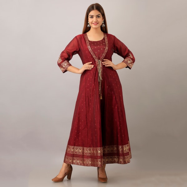 Maroon And Gold Two-piece Kurta