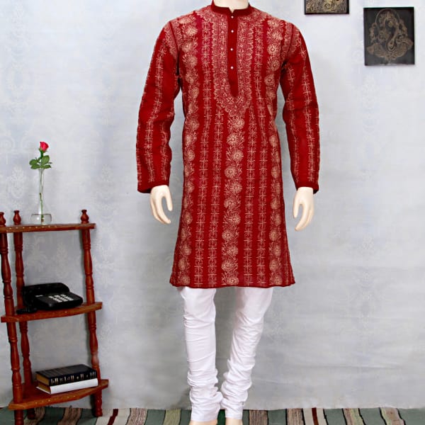 maroon chikan kurti