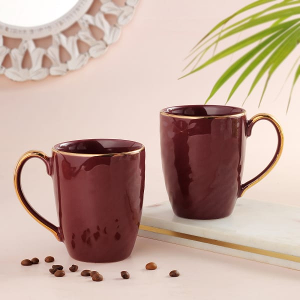 Maroon Porcelain Set of 2 Cups