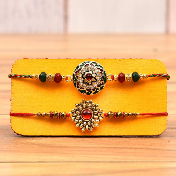 Meena Work Flower Shaped Premium Rakhi Set Gift/Send Rakhi Gifts