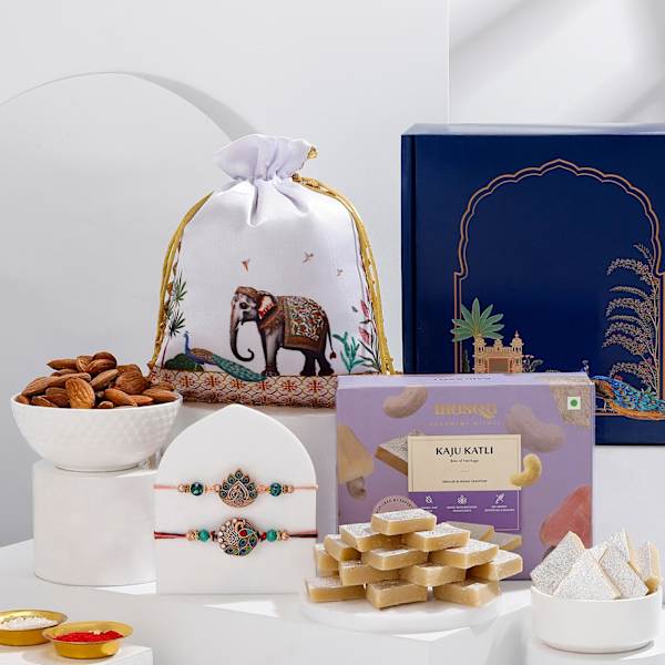Meenakari Peacock Rakhi Hamper