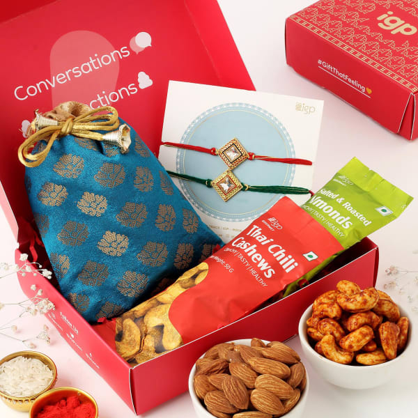 Meenakari Rakhi Gift Box Red & Green by IGP Box Gift/Send Food Gifts
