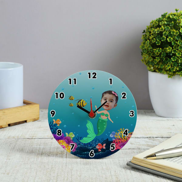 Mermaid Caricature Personalized Wooden Table Clock