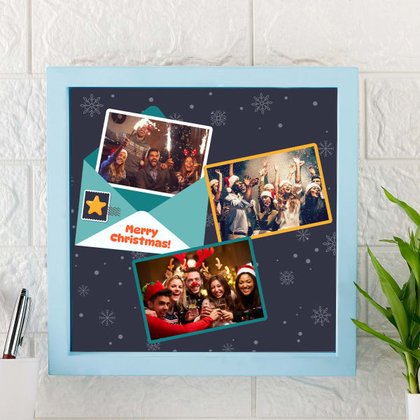Merry Christmas Personalized Photo Frame - Blue