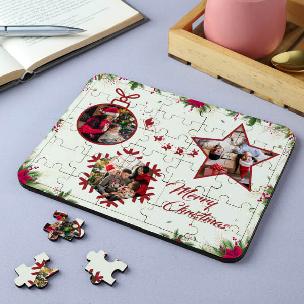 Merry Christmas Personalized Wooden Jigsaw Puzzle