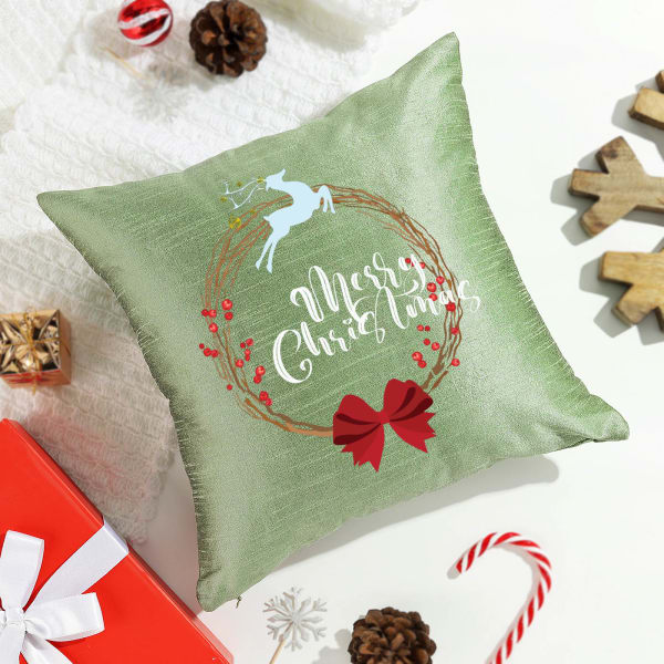 Merry Christmas Sage Green Cushion Cover
