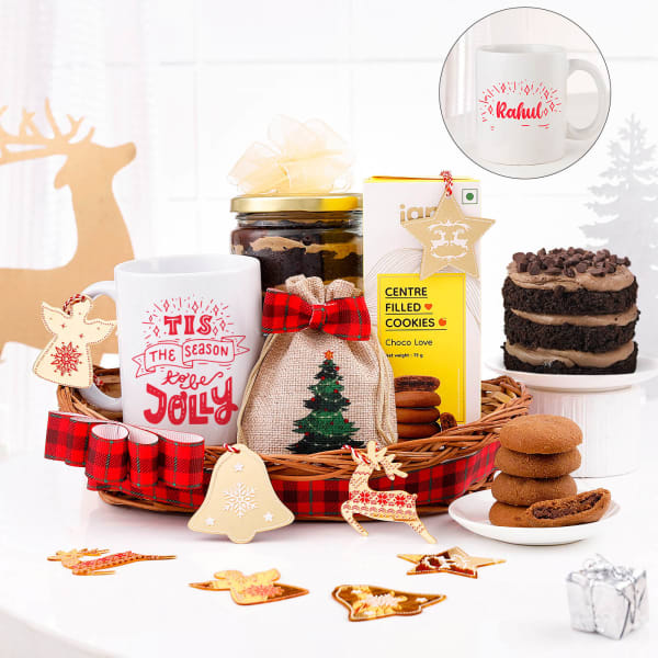 Merry Moments Personalized Mug And Treats Basket