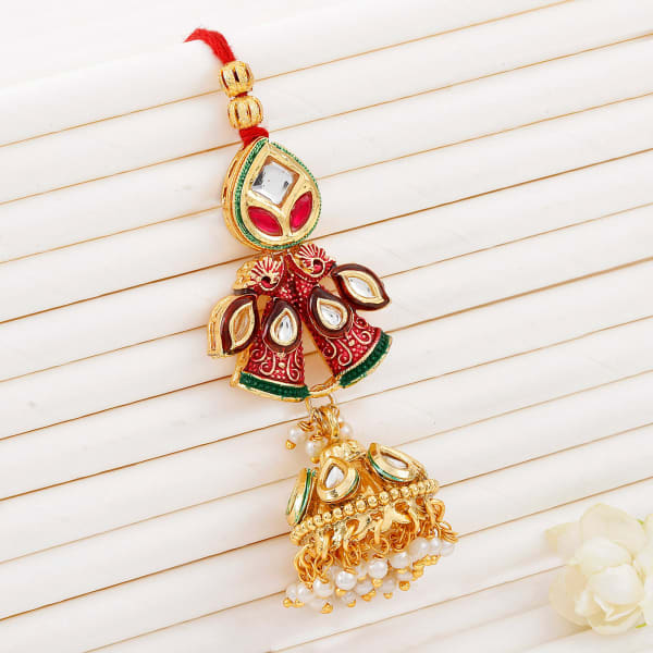 Mesmerizing Kundan And Meena Lumba Rakhi For Bhabhi
