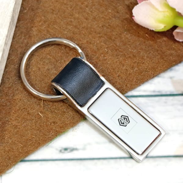 Metal Keychain With Leatherette Strip - Customize With Logo
