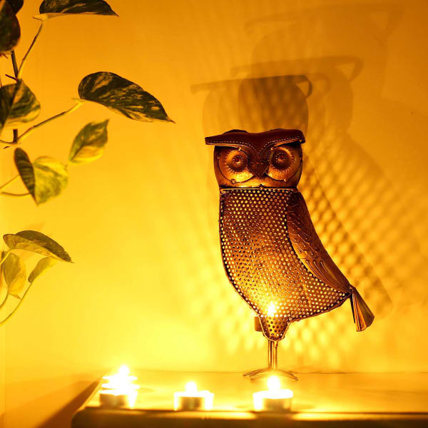 Metal Owl Shaped Designer Tea Light Holder