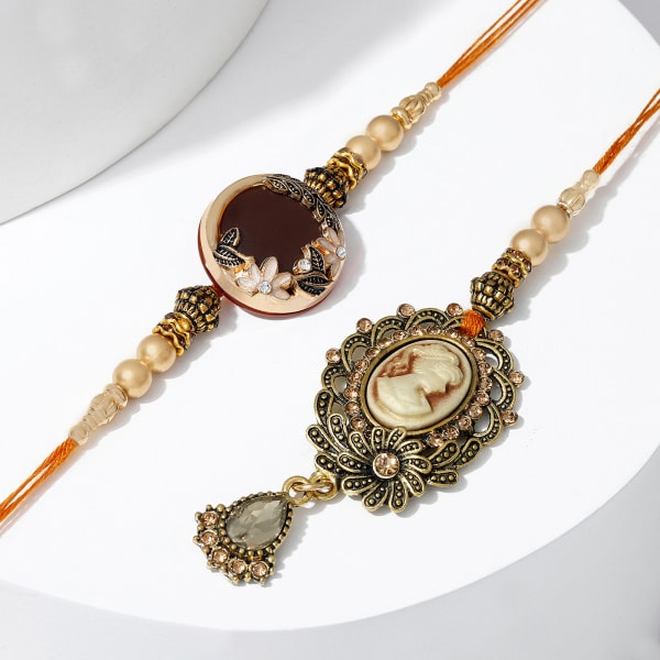 Metallic Bhaiya Bhabhi Rakhi in Victorian Design