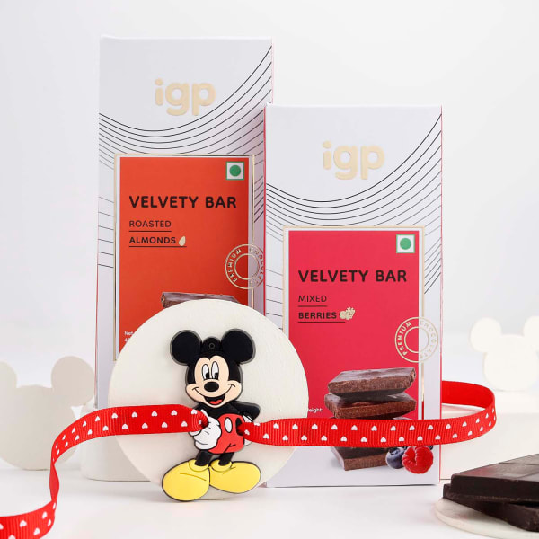 Mickey Mouse Rakhi And Chocolates